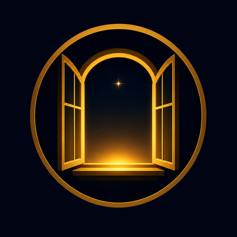 An open window, lit from within